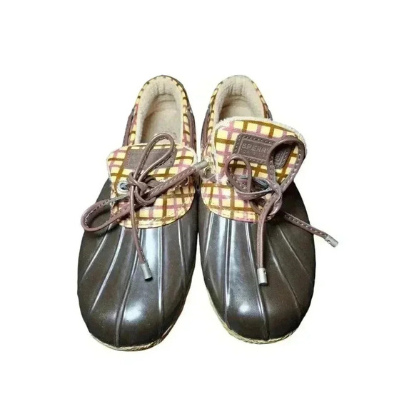 SPERRY TOP SIDER PLAID BROWN DUCK RUBBER WATERPROOF SHOES SIZE 6 - Picture 2 of 7